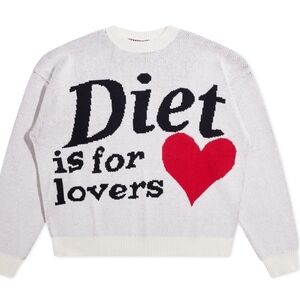 Diet Starts Monday- White and Red Graphic Oversized Crew Neck Sweater